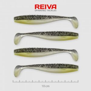 Shad Reiva Flat Minnow 10cm 4buc/plic Negru-Argintiu Sclipici