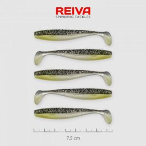 Shad Reiva Flat Minnow 7.5cm 5buc/plic Negru-Argintiu Sclipici