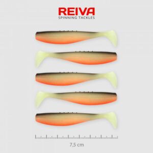 Shad Reiva Flat Minnow 7.5cm 5buc/plic Alb-Negru-Rosu Sclipici
