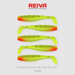 Shad Reiva Flat Minnow 7.5cm 5buc/plic Verde-Rosu Sclipici
